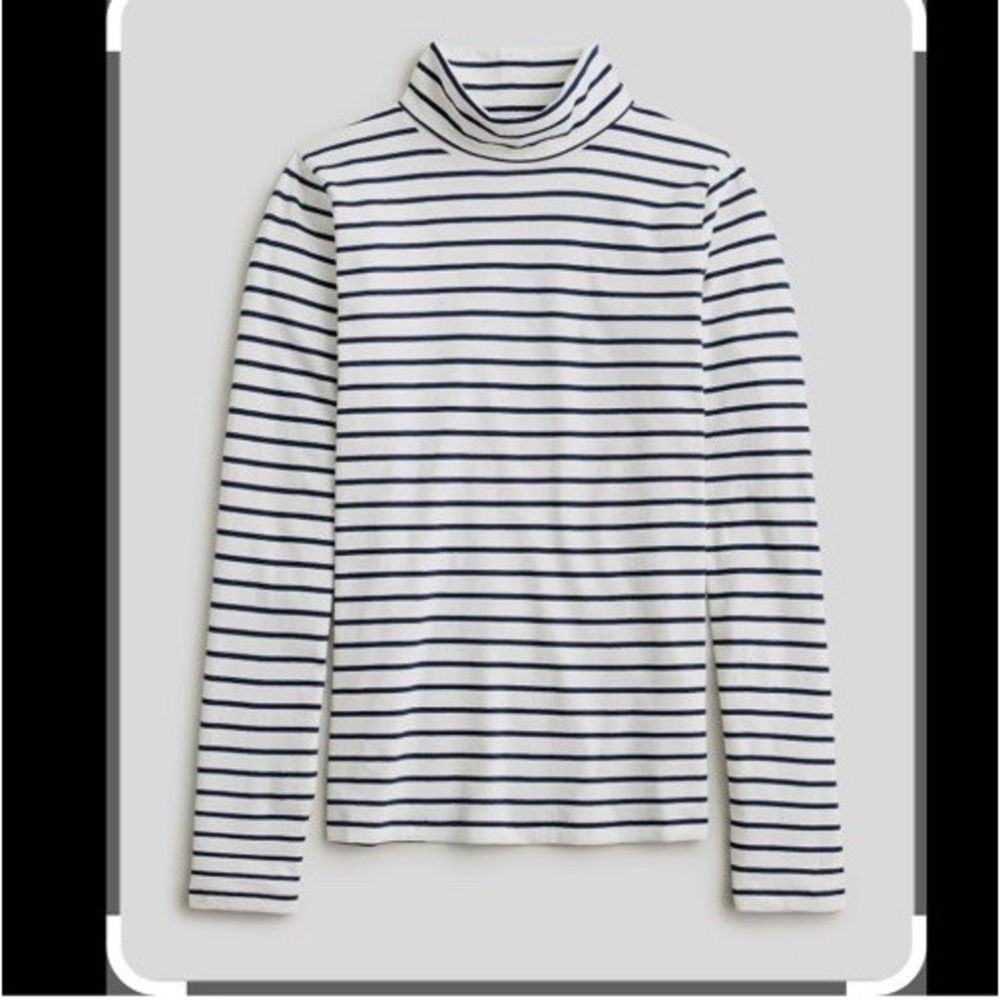J Crew Striped Tissue turtleneck Top Womens Size Large Ivory Navy Blue-cotton